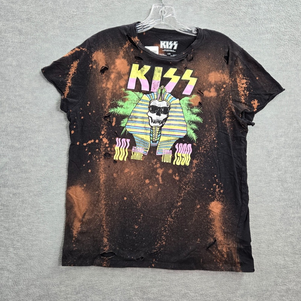 Kiss Men Shirt Small Medium Black Tie Dye Hot In The Shade Tour 1990 Distressed